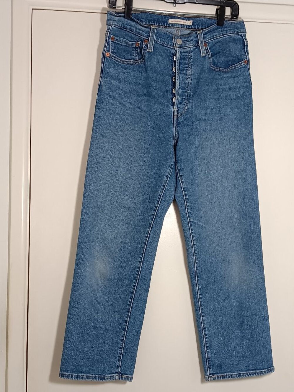 Levi's ribcage straight ankle jeans women 31×27 high rise button fly blue denim